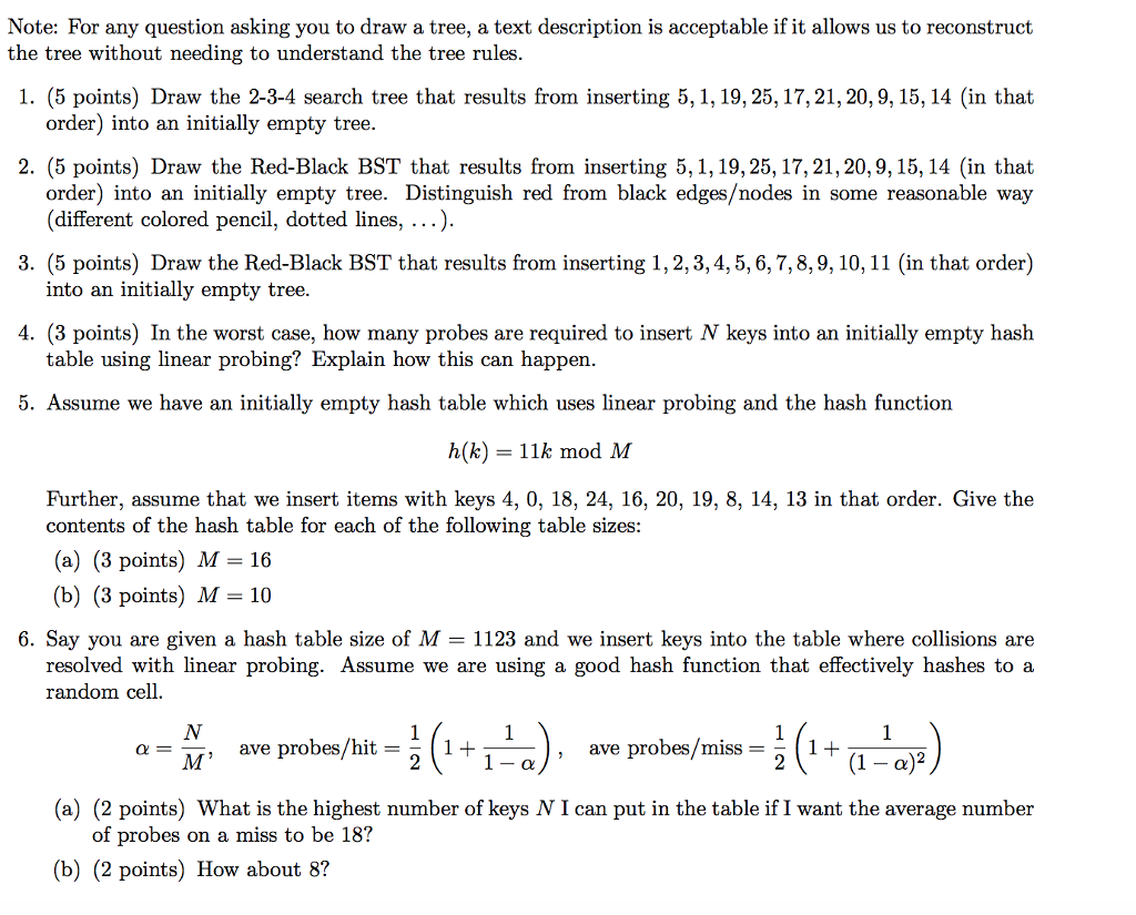 Note: For any question asking you to draw a tree, a