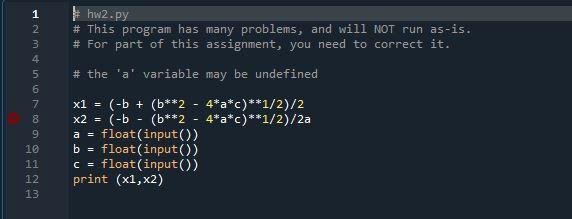 the following problems in a single file named: hw2-lastname.py Please: name your