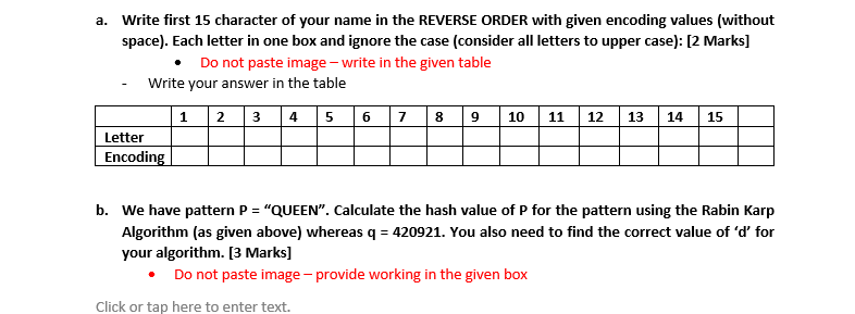 : ALI HASSAN Q3. Answer the following for Rabin Karp Algorithm (from