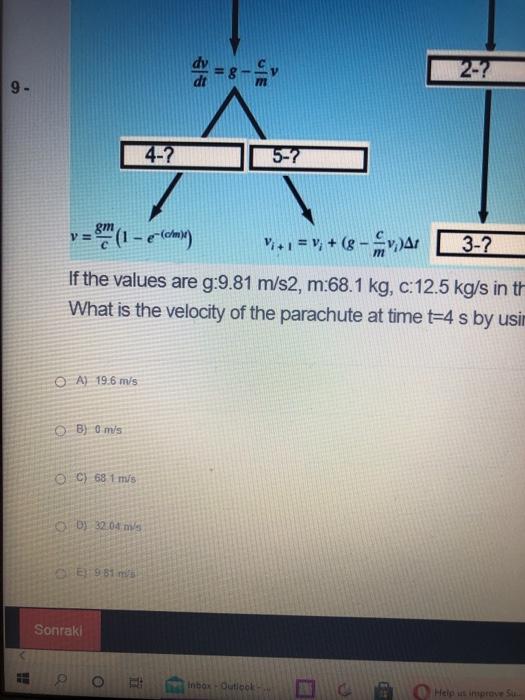 matematical model of a physical problemachutes velocity in atmosphere) and its solution.