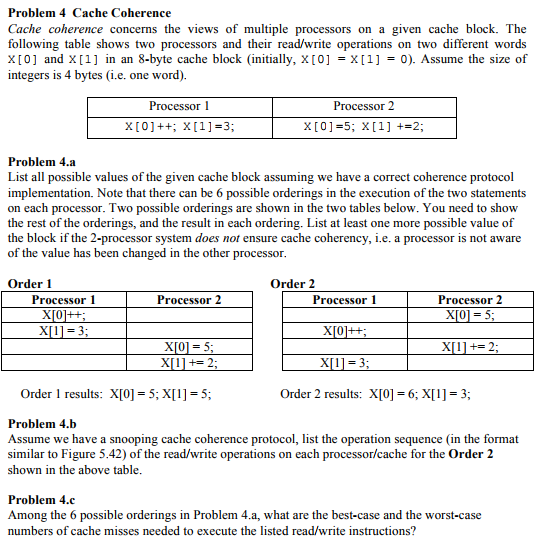 Problem 4 Cache Coherence Cache coherence concerns the views of multiple