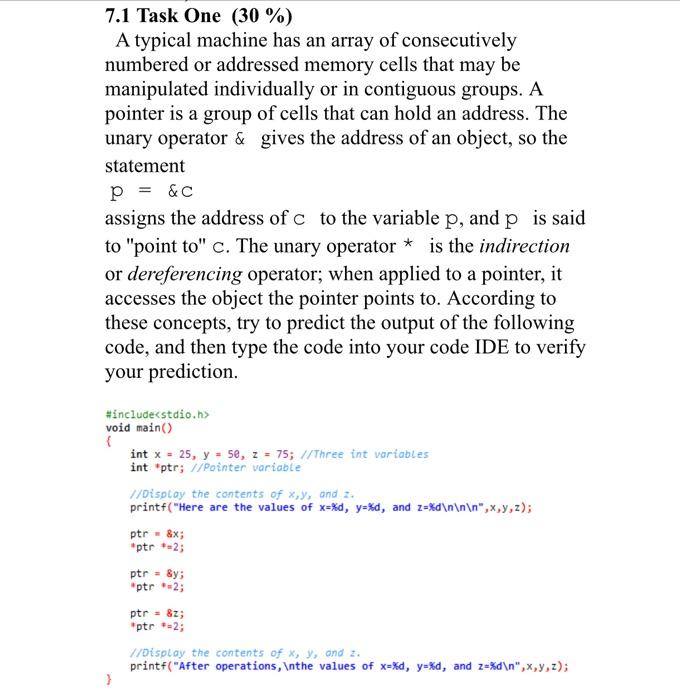  7.1 Task One (30%) A typical machine has an array of