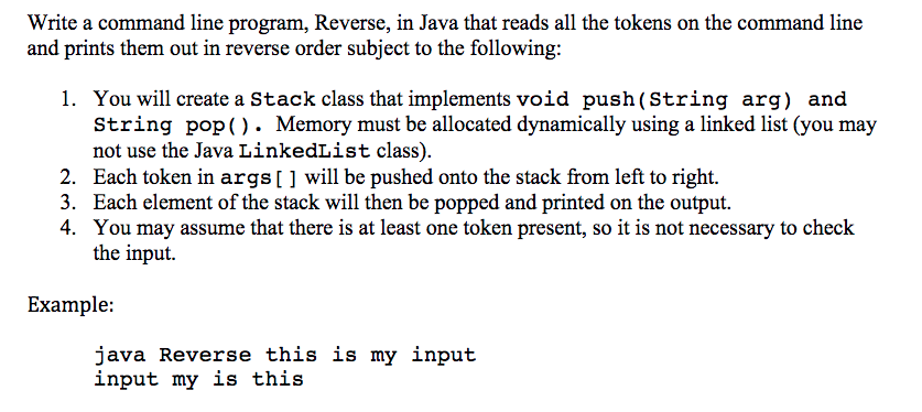  Write a command line program, Reverse, in Java that reads all