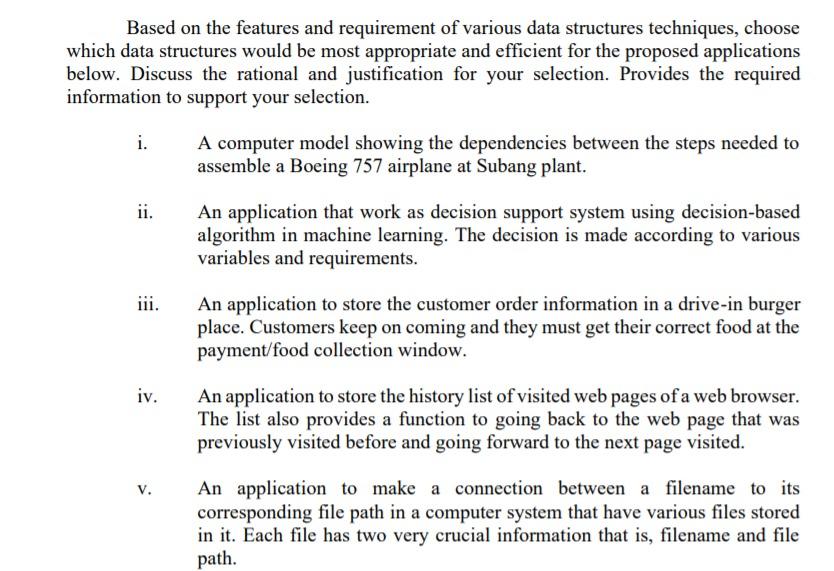 Based on the features and requirement of various data structures techniques,