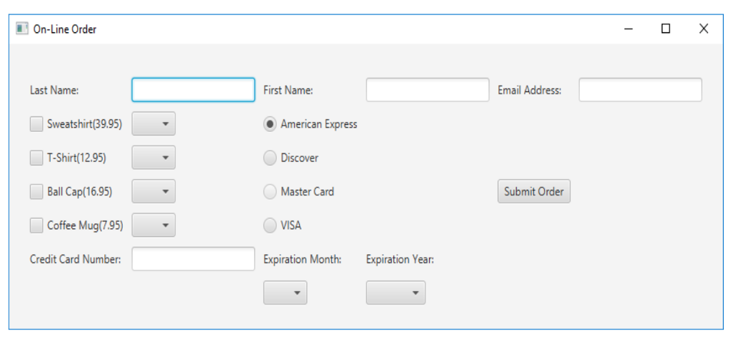 Create a Java GUI application using JavaFX framework. The user should be