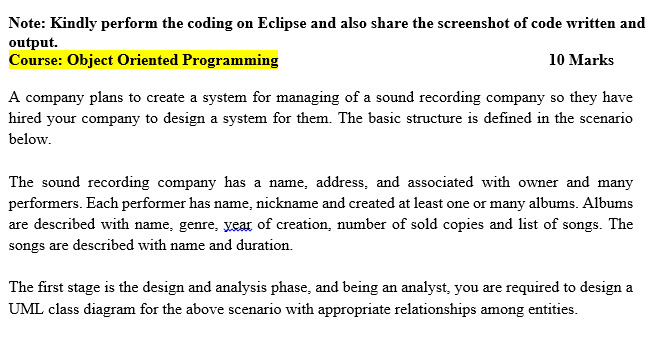  Note: Kindly perform the coding on Eclipse and also share the