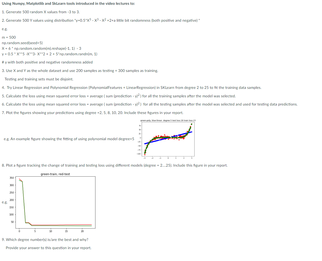  Using Numpy, Matplotlib and SkLearn tools introduced in the video lectures