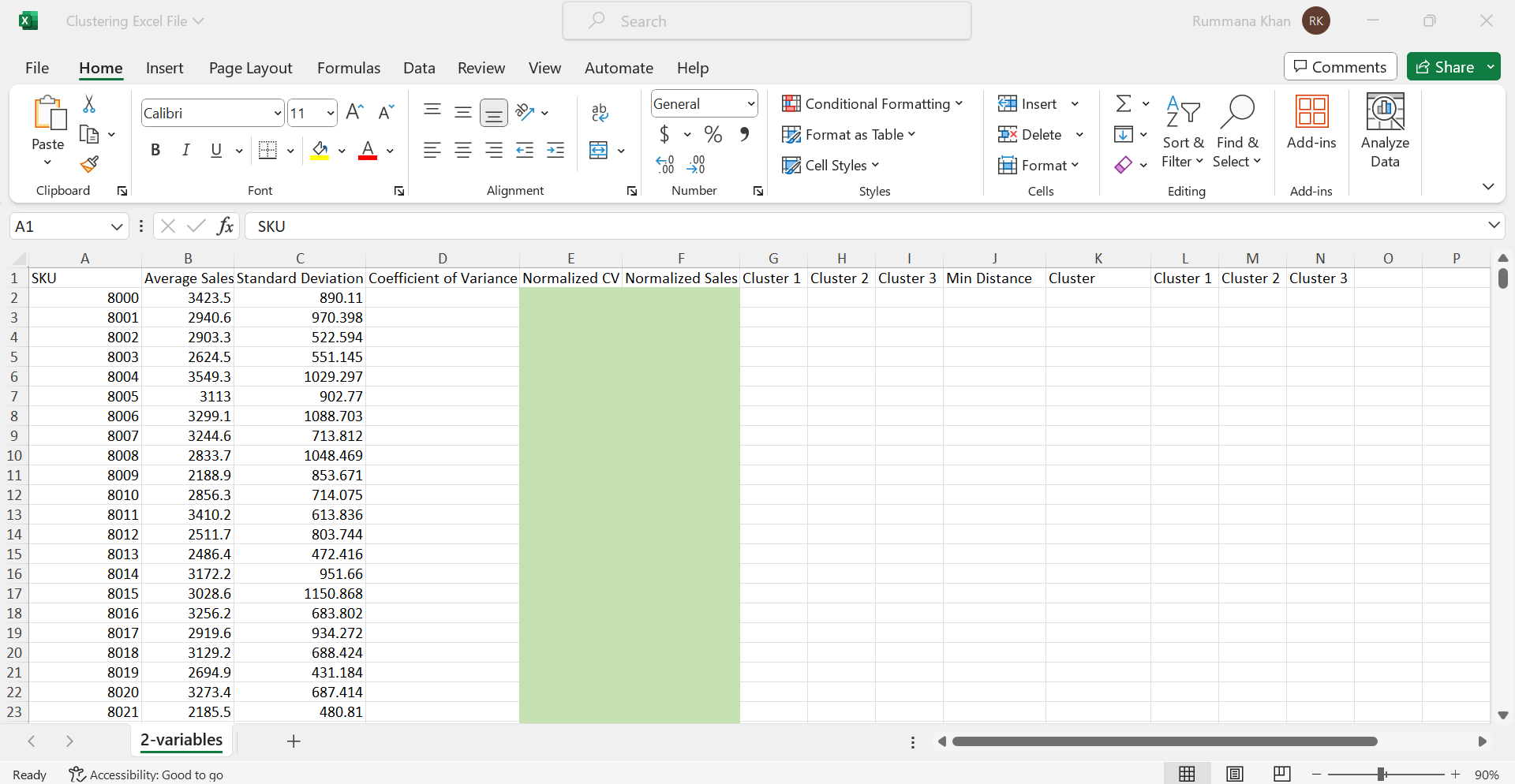  Apply clustering algorithm using Excel Solver to the sales dataset (