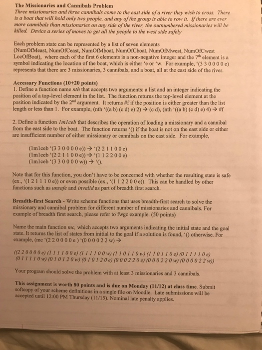  This assignment has to be programmed in Scheme!! The Missionaries and