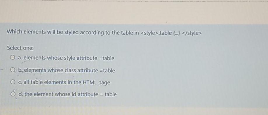  Which elements will be styled according to the table in table