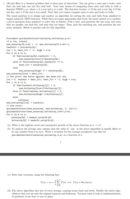 1. (30 pts) Here is a classical problem that is often
