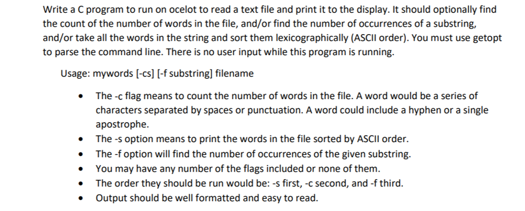  Write a C program to run on ocelot to read a
