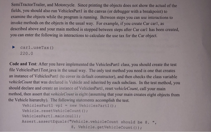 car, truck, semi-tractor trailer (a subclass of truck), and motorcycle. These categories