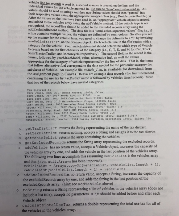 subclasses Car, Truck, and Motorcycle. The Truck class has a subclass SemiTractorTrailer.