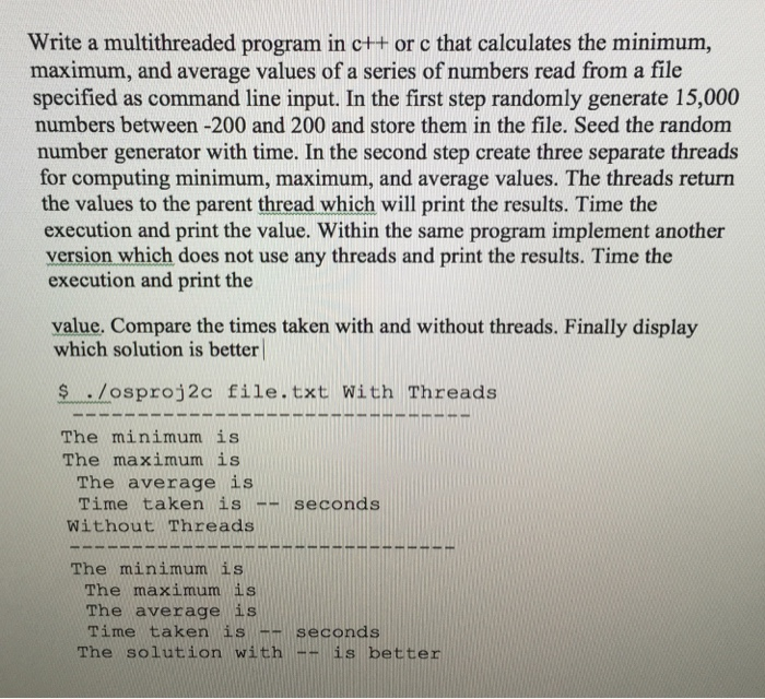  Write a multithreaded program in c++ or c that calculates the