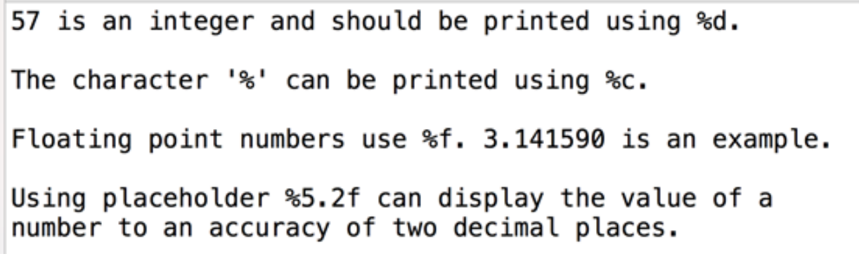 The output is down below use c program 57 is an integer