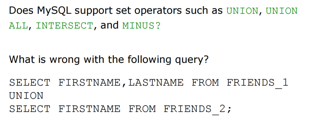 Q1 and Q2 please, data on MYSQL.. Does MySQL support set