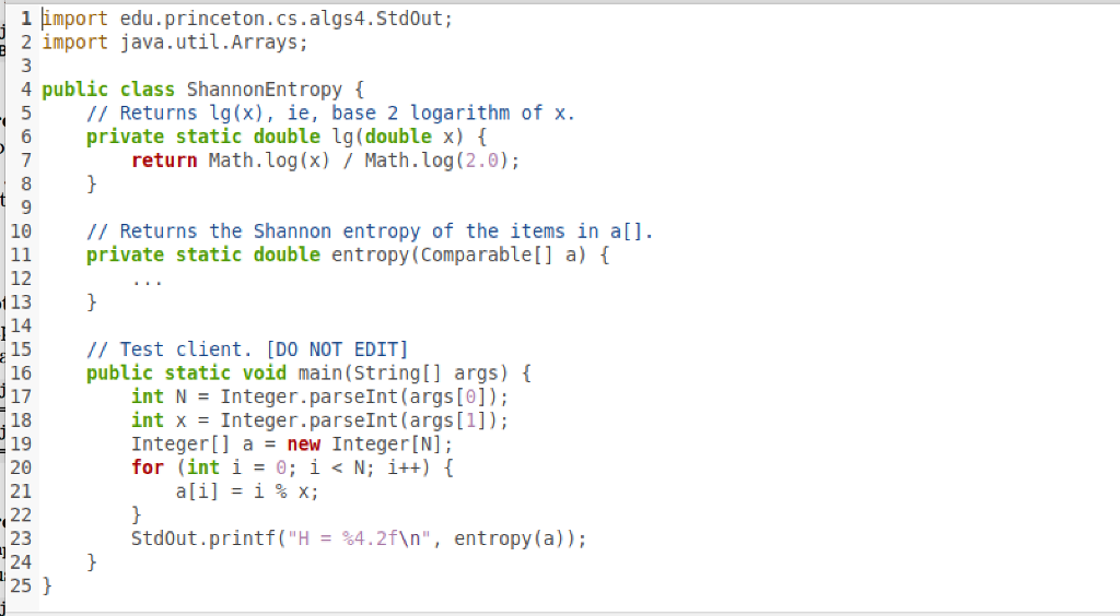 duplicates in an input is using Shannon entropy. Given an input of