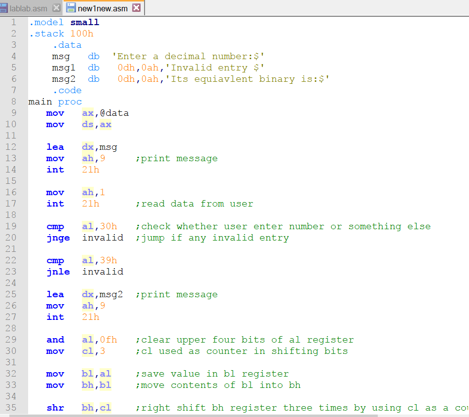 using 8086 assembly language and NASM assembler error write a program which