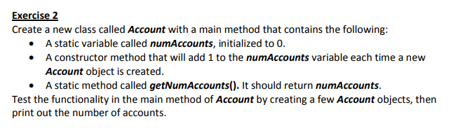 Need help with some code in java Exercise 2 Create a new