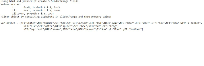 website question Using html and javascript create 3 Slider/range Fields values