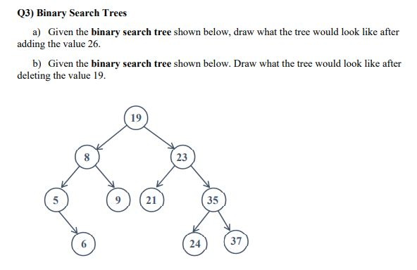  03) Binary Search Trees a) Given the binary search tree shown