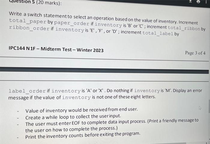 and ' C ' values at each step that is instructed by