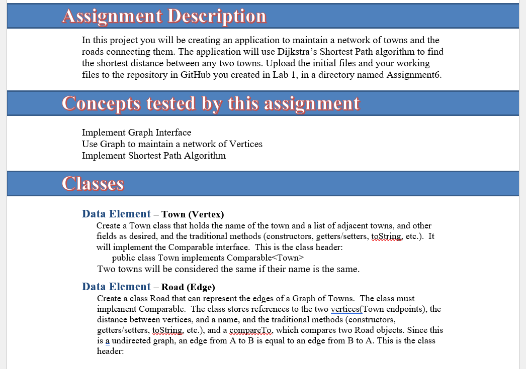 Please provide java code for town and road (not UML) Thank you