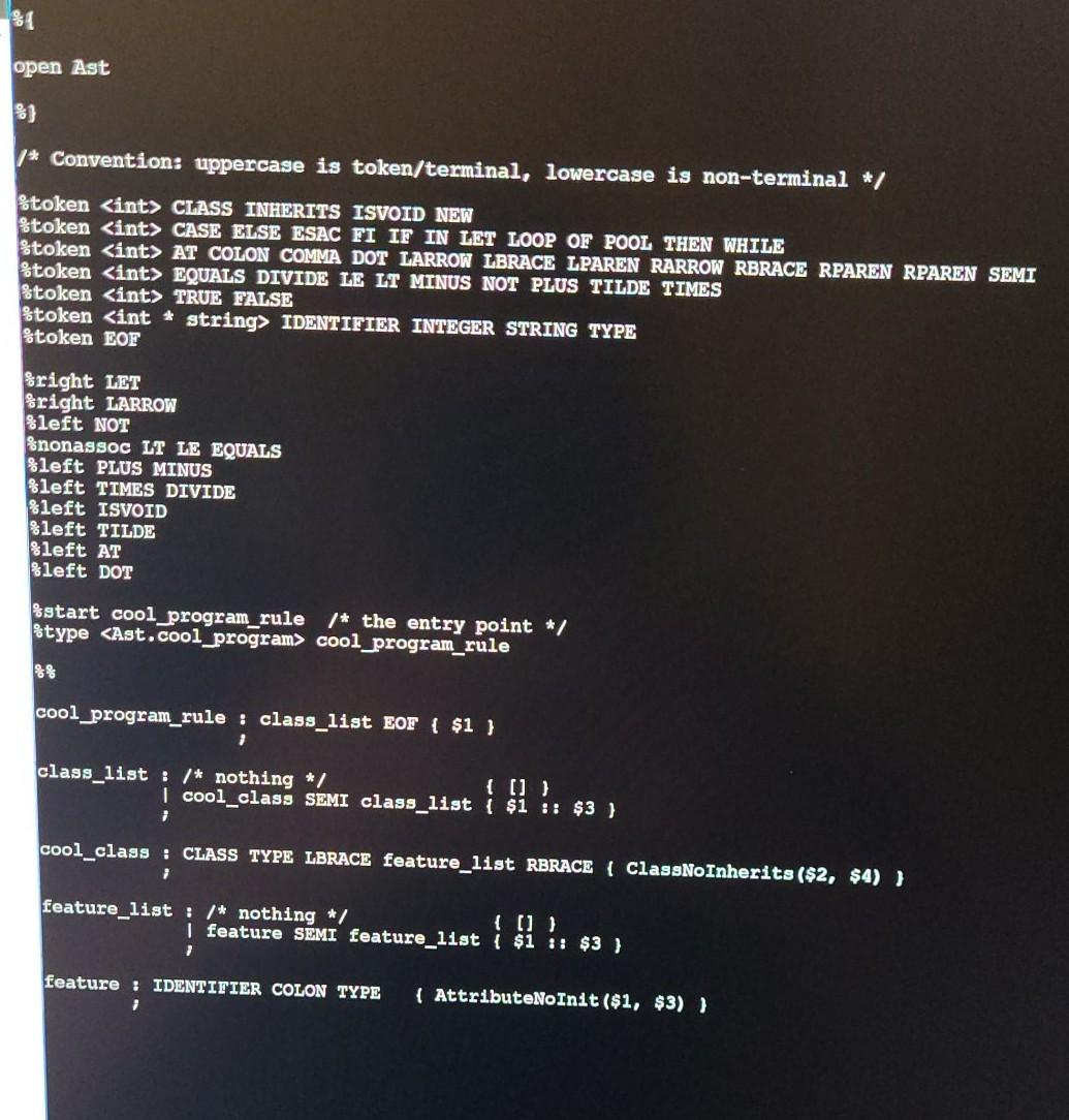 You will describe the Cool grammar in an appropriate input format and