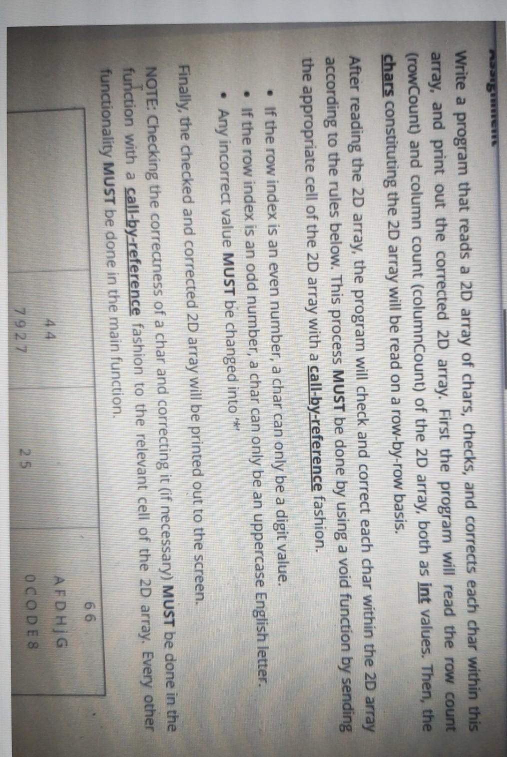  gem Write a program that reads a 2D array of chars,