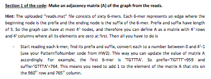 Write a matlab code named "HW7.m" which takes a collection of k-mer