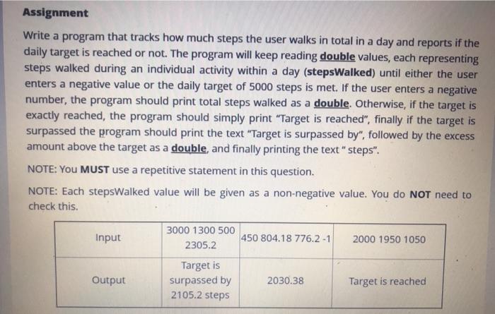  Assignment Write a program that tracks how much steps the user