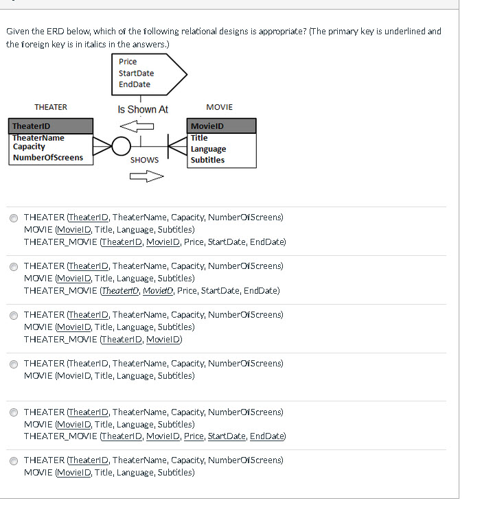 values but avalue is NOT required for every row. O The foreign