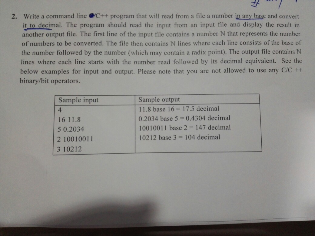  2. Write a command line C++ program that will read from