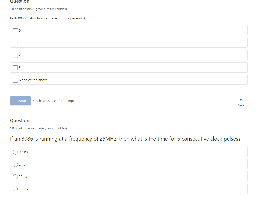 O cx ODX Submit You have used 0 of 1 attempt Save