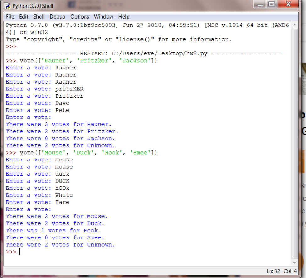 Write a function vote() that takes as a parameter a list of
