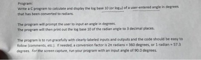  Program: Write a C program to calculate and display the log