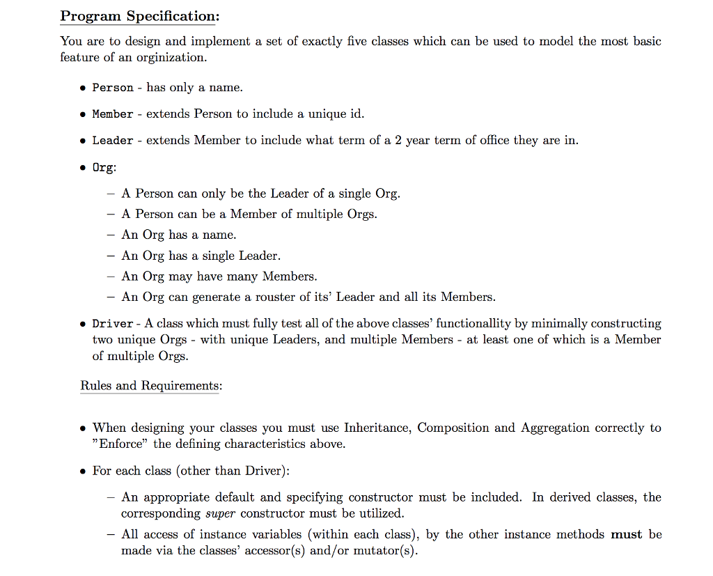 Using Java Program Specification: You are to design and implement a set