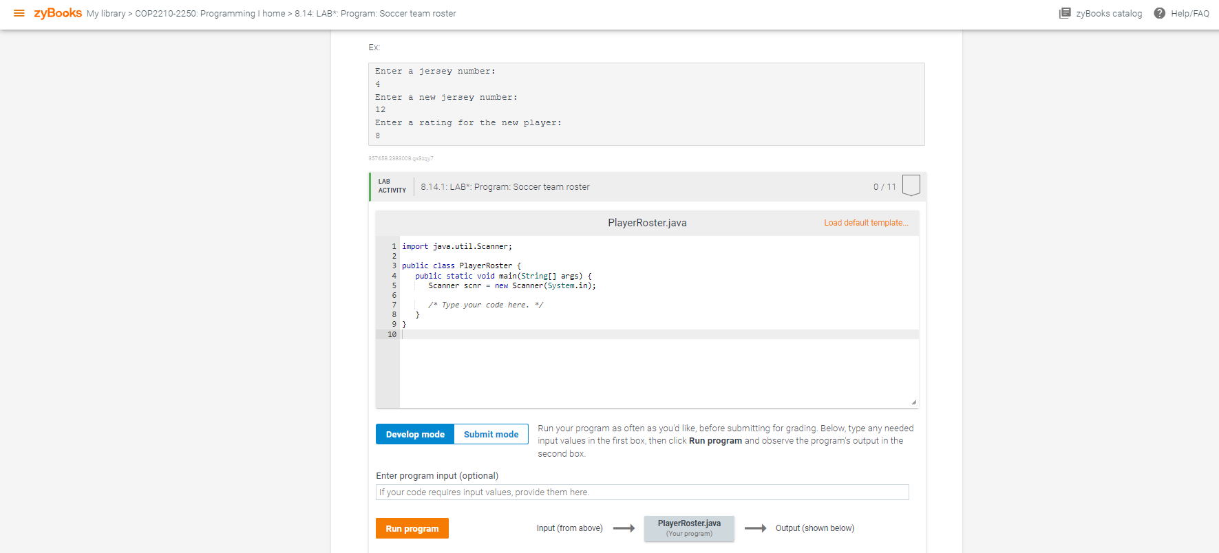 library > COP2210-2250: Programming I home > 8.14: LAB*: Program: Soccer team
