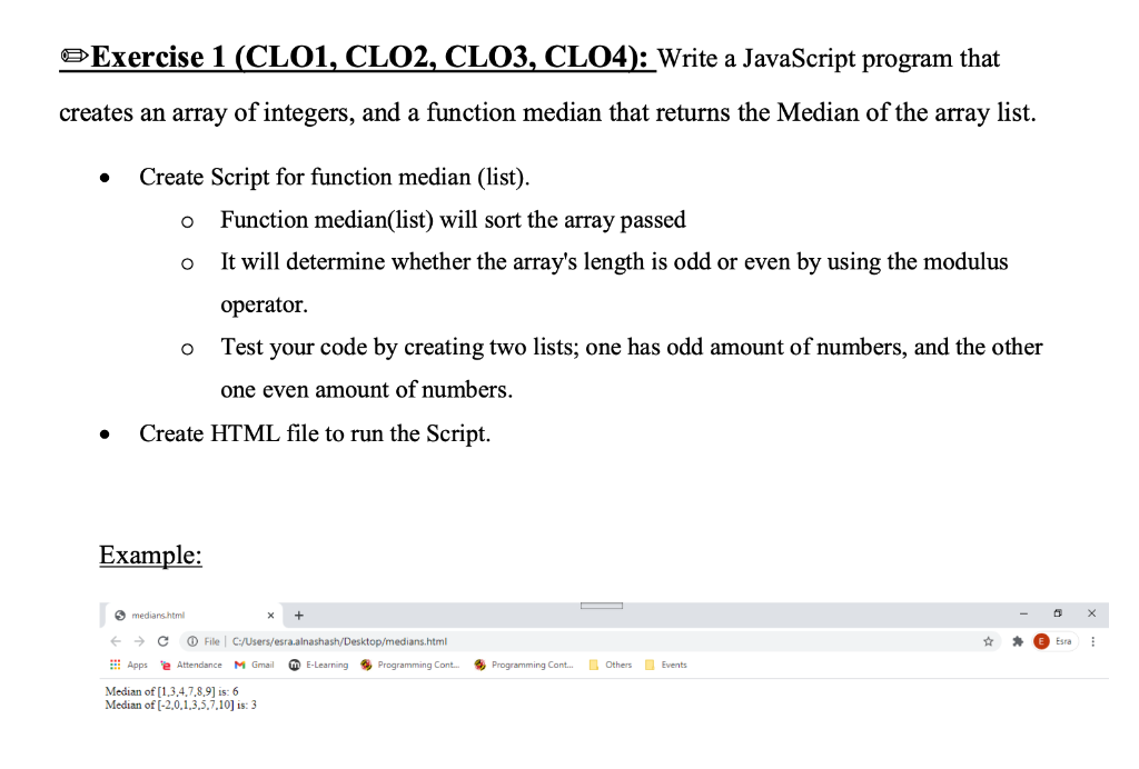 web development OExercise 1 (CL01, CLO2, CLO3, CLO4): Write a JavaScript program