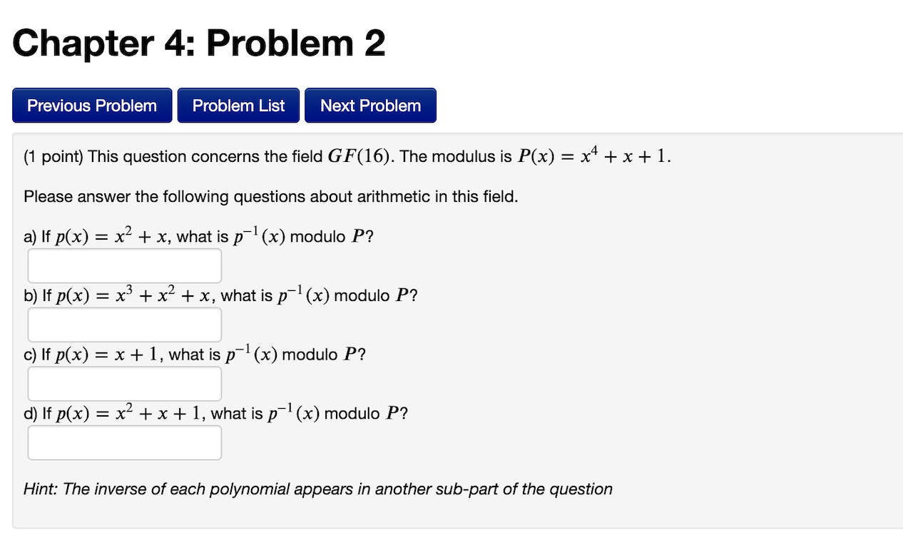  Chapter 4: Problem 2 Previous Problem Problem List Next Problem (1