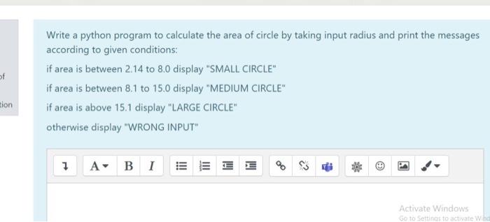  by python of Write a python program to calculate the area