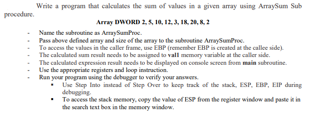 intel x86 assembly programming. Write a program that calculates the sum of