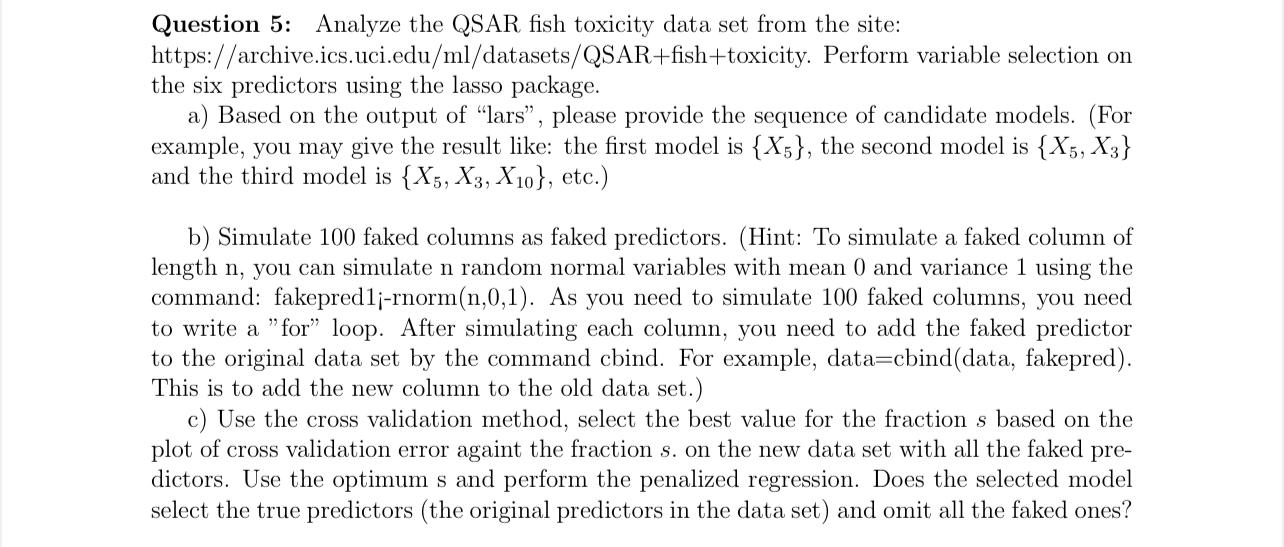 Question 5: Analyze the QSAR fish toxicity data set from the