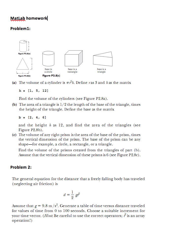 Matlab homework Problem1: Figure P2.8a) base is a circle base is