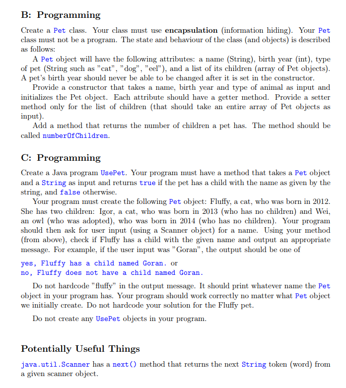 Can i get help with this java code please B: Programming Create