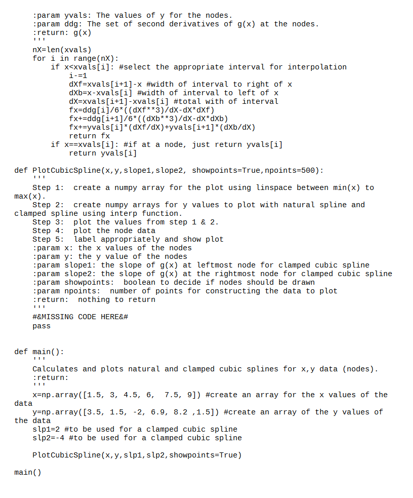 and returns a matrix containing the coefficients of the cubic splines. slopel