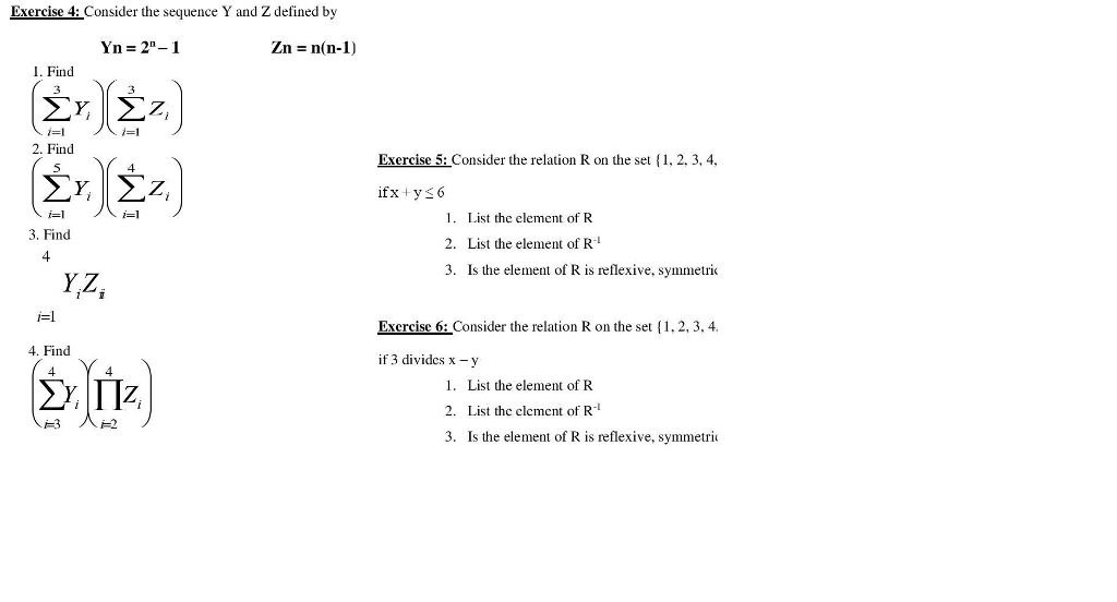  Dxercise 4 Consider the sequence Y and Z defined by Zn
