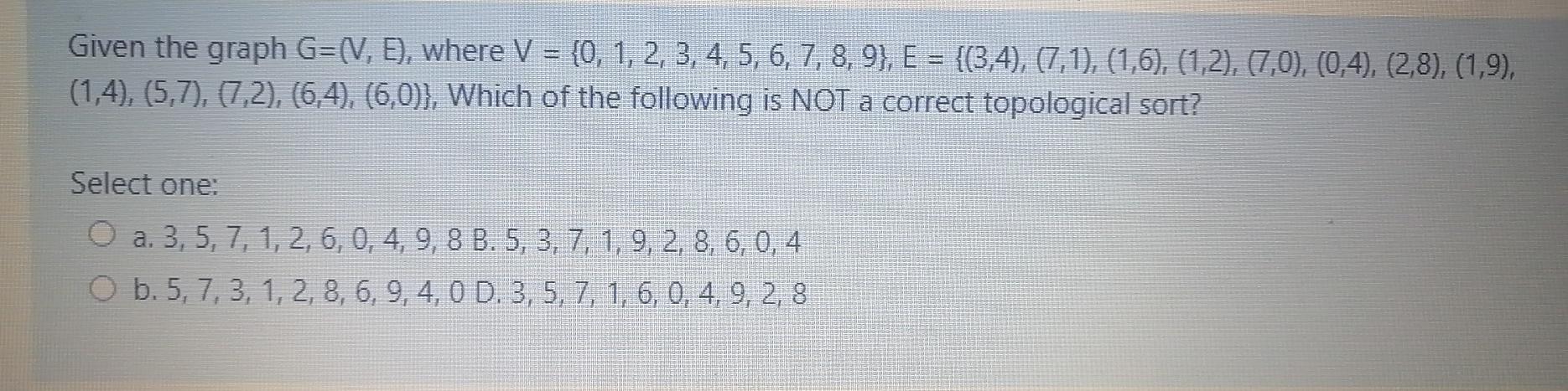  Given the graph G=(V, E), where V = {0, 1, 2,