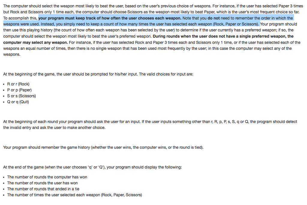 Python question: I was asked to build a program for rock, paper.